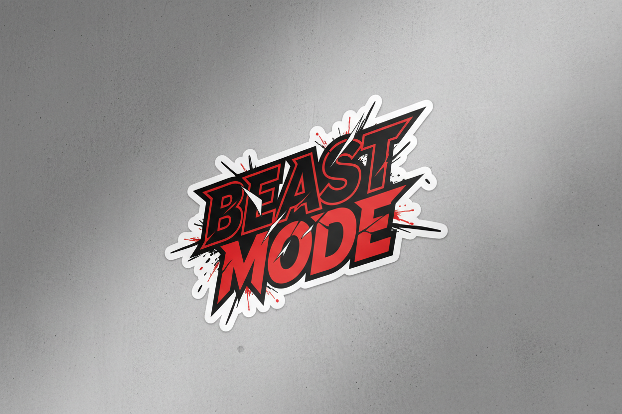 Bold Beast Mode gym sticker in black and red lettering