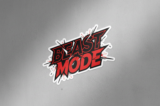 Bold Beast Mode gym sticker in black and red lettering